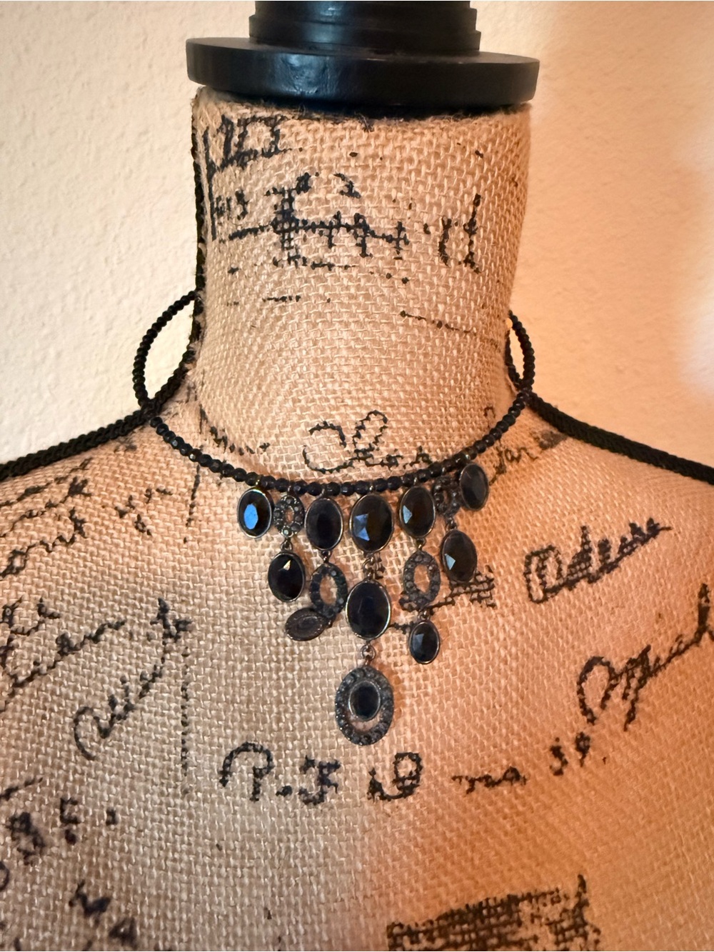 Black Gemstone Statement Choker Necklace